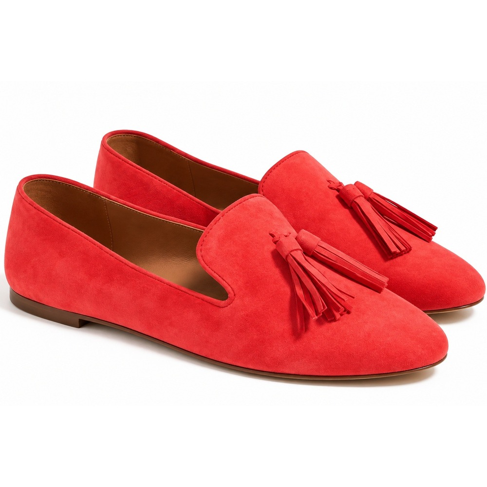 J.Crew Women's Red Suede Tassel Pointed Toe Loafers Flats- Size 9.5